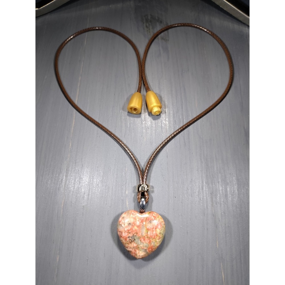 Unakite Heart Pendant Necklace Waxed Cord Break Away Closure 18in TrailerSpark